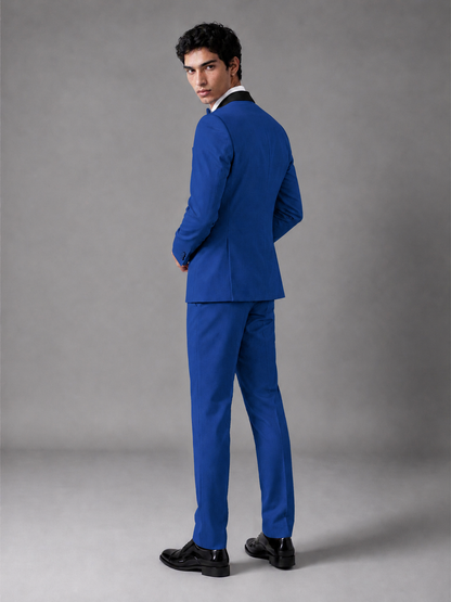 Men's Royal Blue Double-Breasted Satin Peak Lapel Tuxedo Suit Set (Jacket + Trousers) - Royal Blue