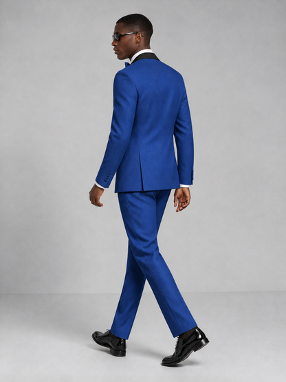 Men's Royal Blue Double-Breasted Tuxedo Suit – Satin Shawl Lapel Royal Blue-Tie Wedding & Gala 2-Piece Set - Royal Blue