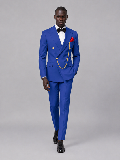 Men's Royal Blue Double-Breasted 2-Piece Suit Set – Jacket & Trousers | Royal Blue Chain - Royal Blue