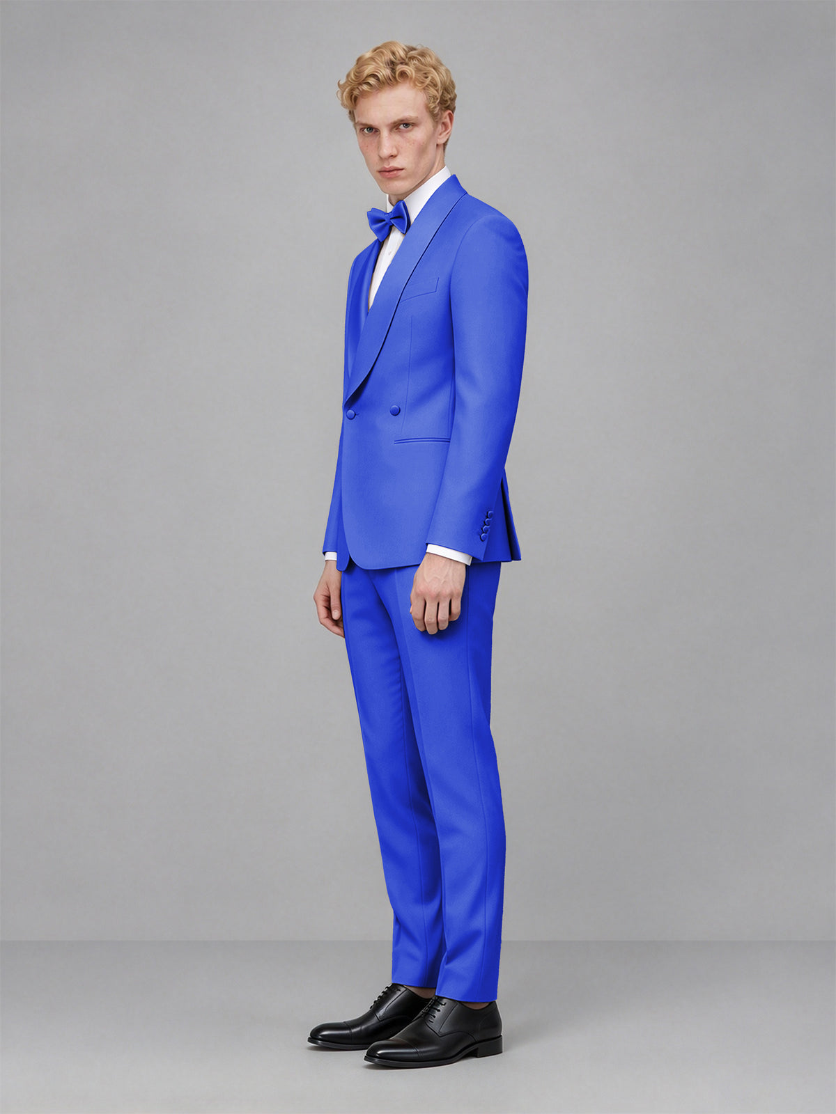 Men's Royal Blue Single-Button Royal Blue Satin Shawl Lapel Tuxedo Suit Set | Blazer & Trousers - Royal Blue