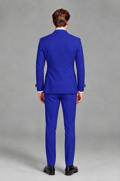 Savile Men's Royal Blue Buckle-Closure 2-Piece Suit Set | Peak Lapel Blazer & Trousers - Royal Blue