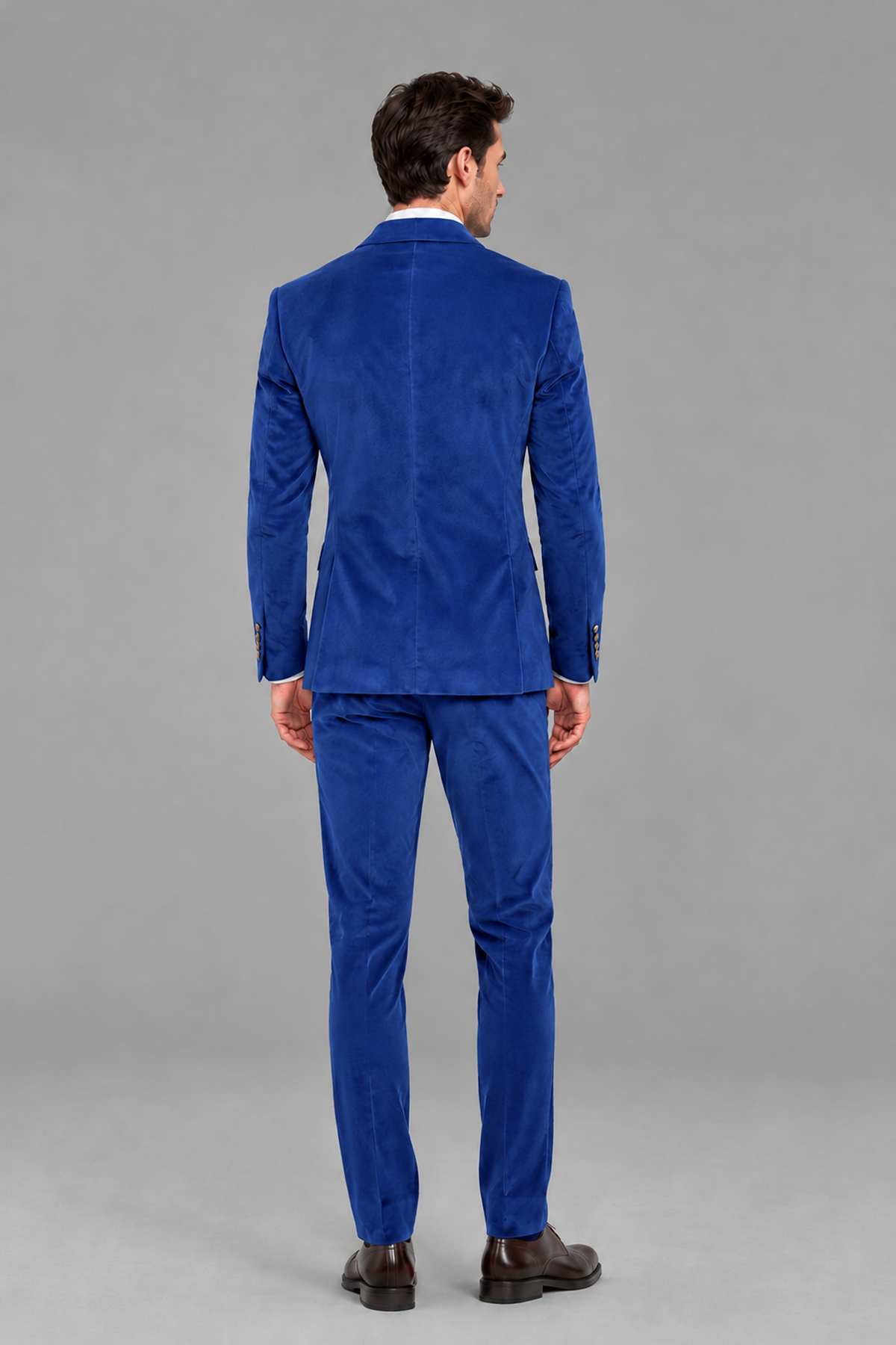Savile Men's Royal Blue Velvet Double-Breasted 2-Piece Suit Set | Peak Lapel Blazer & Trousers - Royal Blue
