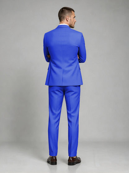 Savile Men's Dark Royal Blue Wool-Blend 2-Piece Suit Set – Two-Button Notch Lapel Slim-Fit Blazer & Turn-Up Trousers - Royal Blue