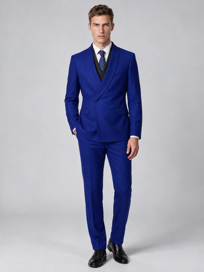 Savile Men's Royal Blue Wrap Shawl Lapel 2-Piece Suit Set – Modern Jacket & Trousers