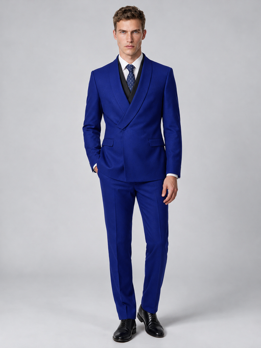 Savile Men's Royal Blue Wrap Shawl Lapel 2-Piece Suit Set – Modern Jacket & Trousers