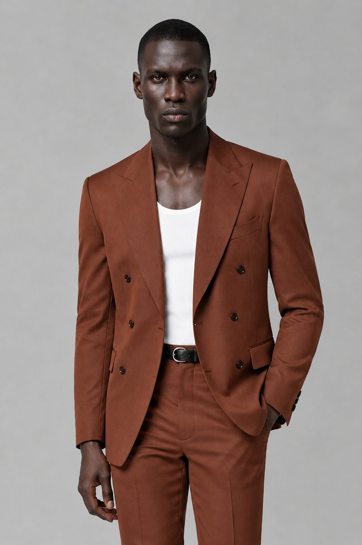 Savile Men's Rust Double Breasted Slim Fit 2-Piece Suit Set – Blazer & Trousers | Wedding Gala Formal - Rust - Rust_01