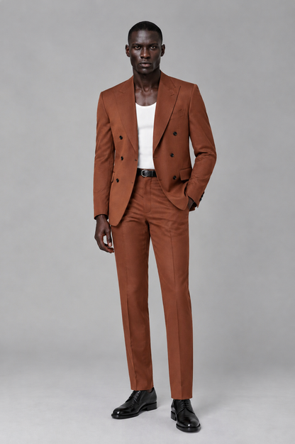 Savile Men's Rust Double Breasted Slim Fit 2-Piece Suit Set – Blazer & Trousers | Wedding Gala Formal - Rust - Rust_02