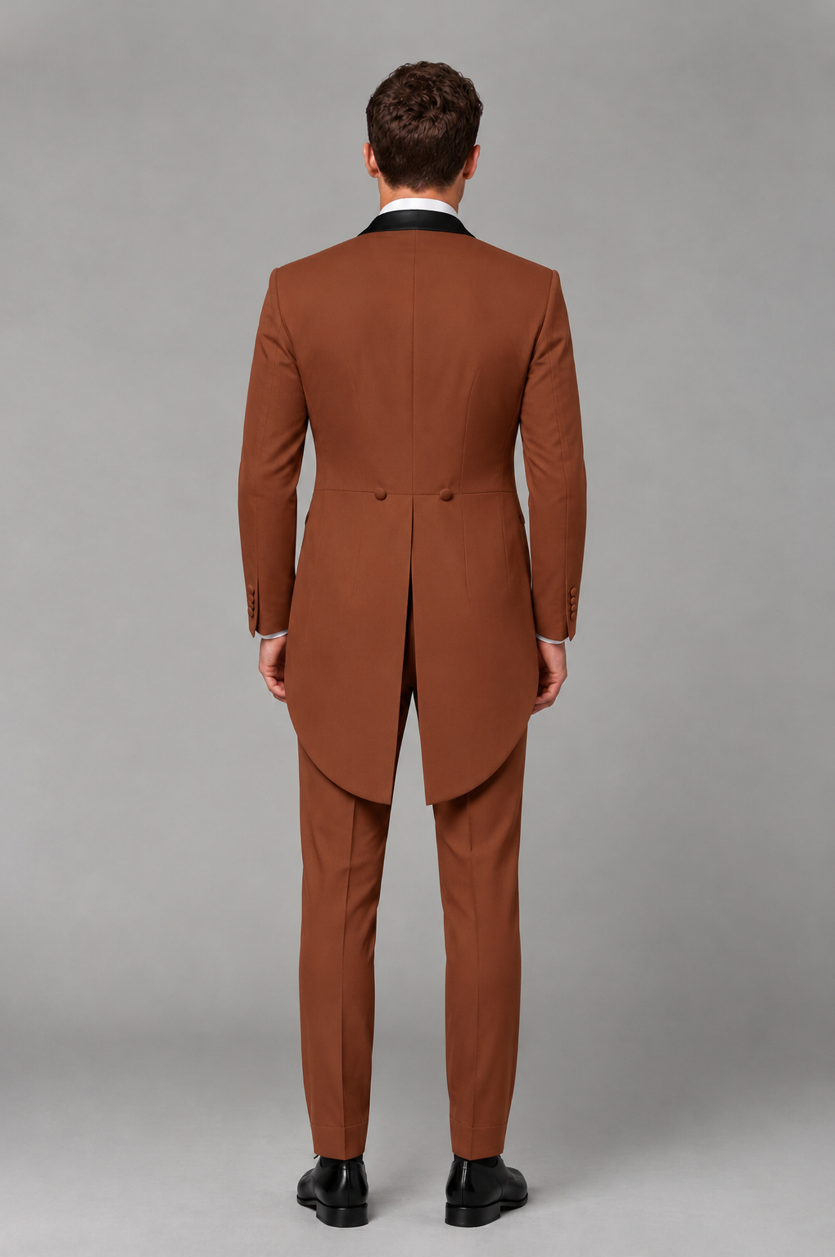 Savile Rust 3-Piece Tailcoat Tuxedo Suit with Black Peak Lapel - Rust - Rust_03