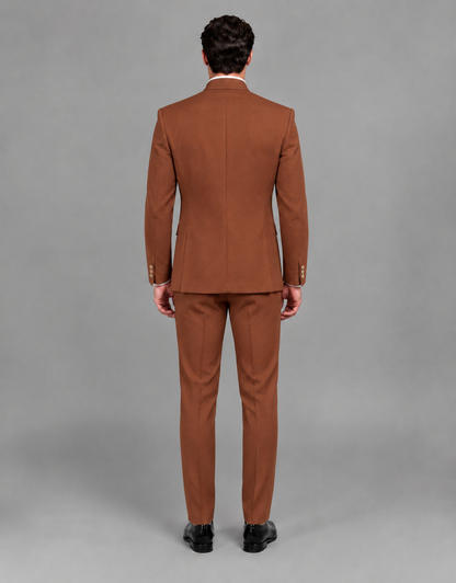BOLODOO Men's Rust Asymmetrical Mandarin Collar Tuxedo Suit – Modern 2-Piece Gold Button Wedding, Prom & Gala Set - Rust - Rust_03