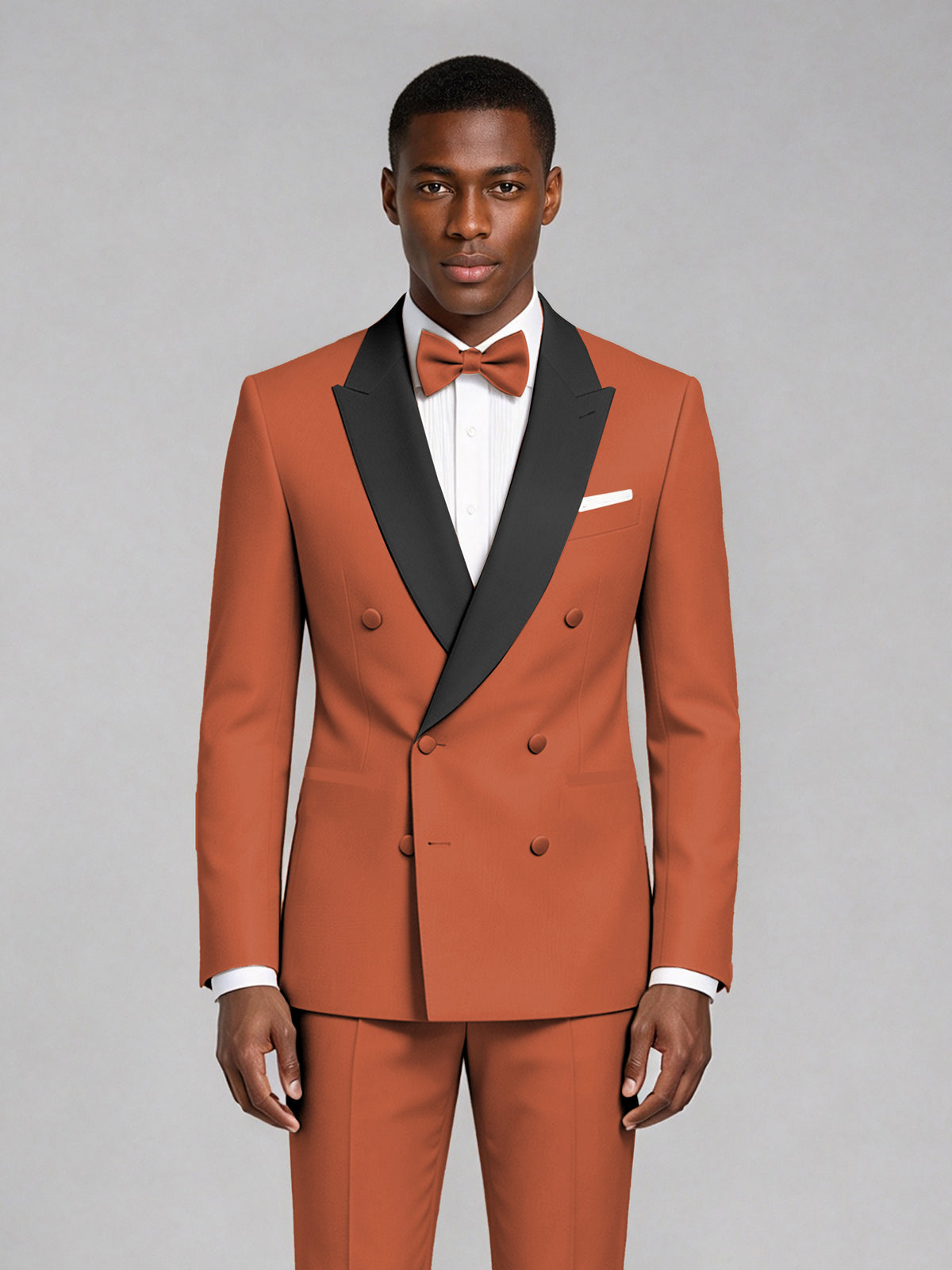 Men's Rust Double-Breasted Tuxedo Suit – Satin Shawl Lapel Rust-Tie Wedding & Gala 2-Piece Set - Rust