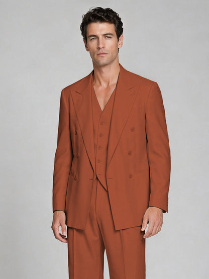 Men's Rust Double-Breasted 2-Piece Suit – Peak Lapel Wedding & Beach Formal Set with Vest - Rust