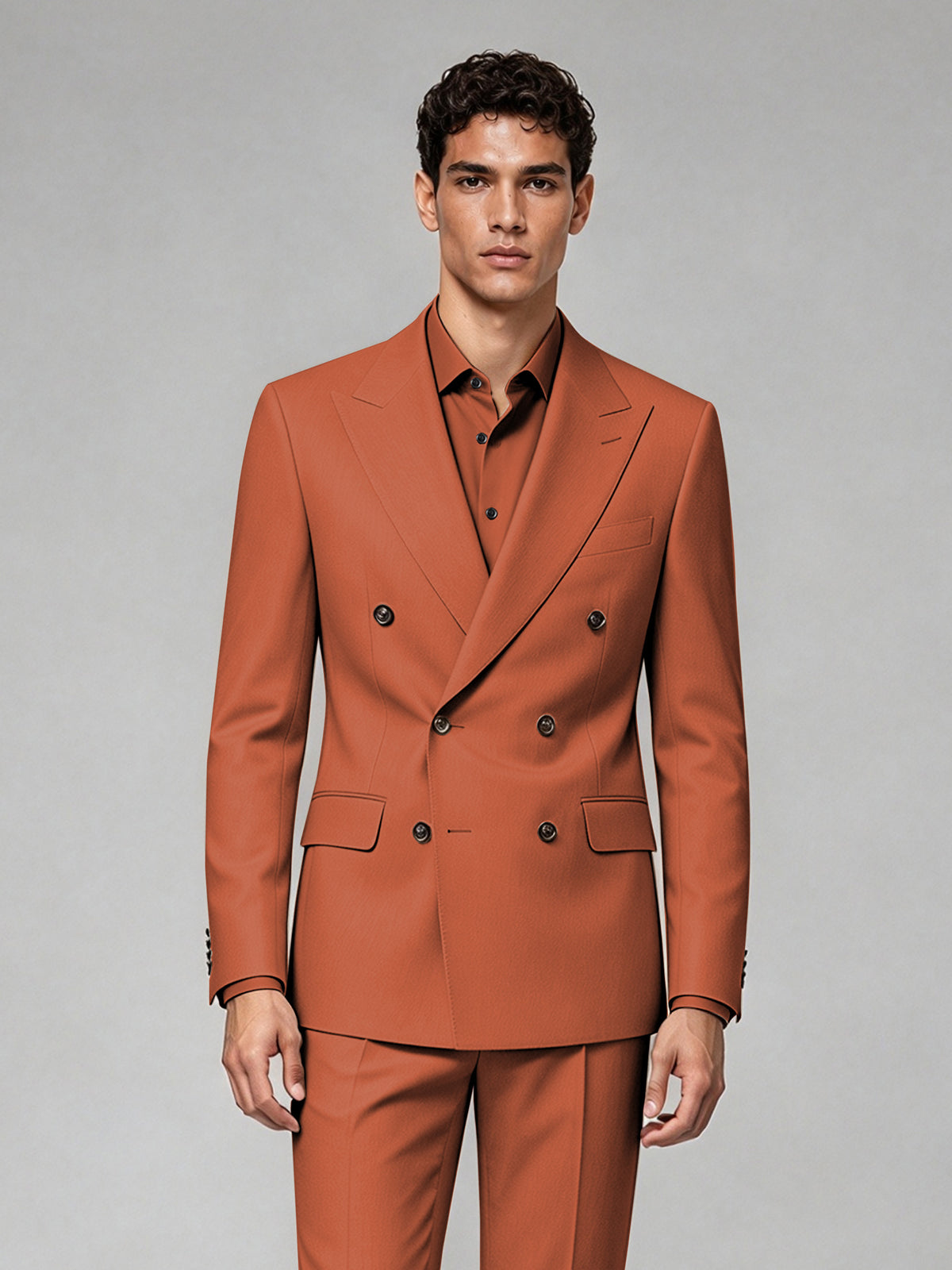 Savile Men's Rust Double-Breasted 2-Piece Suit Set – Blazer & Trousers - Rust