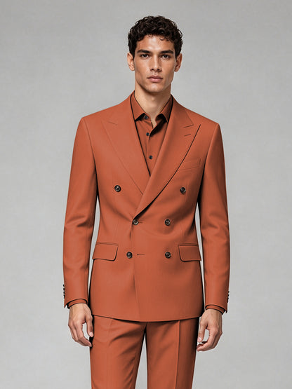Savile Men's Rust Double-Breasted 2-Piece Suit Set – Blazer & Trousers - Rust