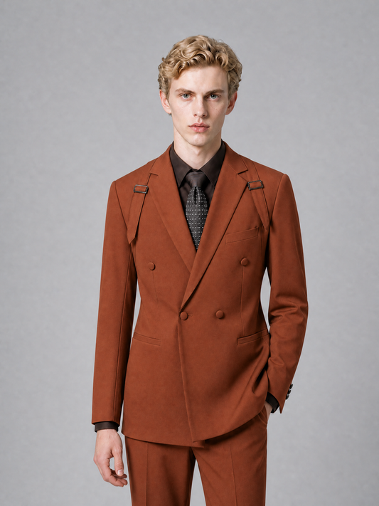 Men's Light Rust Double-Breasted Slim Fit 2-Piece Suit – Peak Lapel Wedding & Business Formal Set - Rust - Rust_1