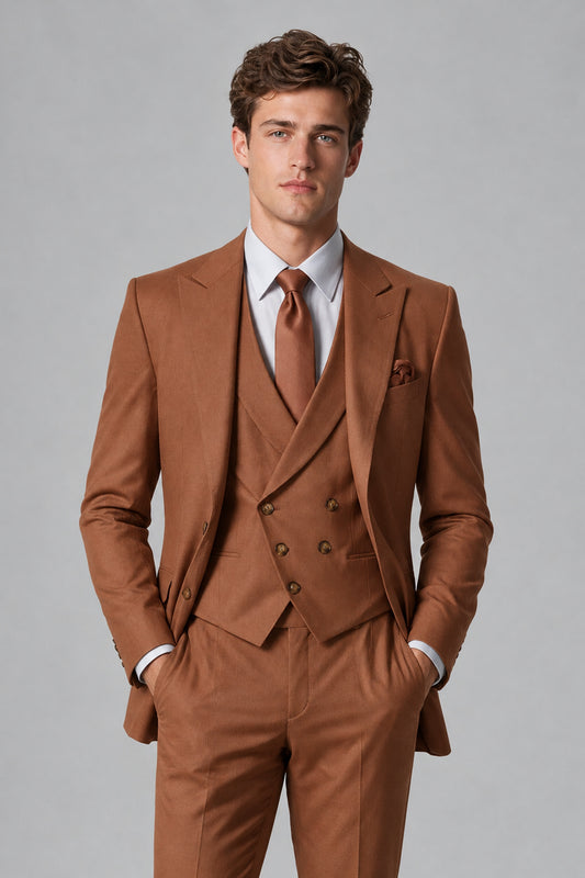 Savile Men's Dusty Rust 3-Piece Suit – Jacket, Vest & Trousers | QX0113 - Rust