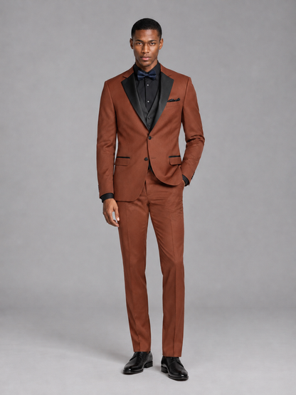 Savile Men's Rust Contrast Shawl Lapel Tuxedo Suit – 3-Piece Wedding, Prom & Black-Tie Formal Set - Rust - Rust_2