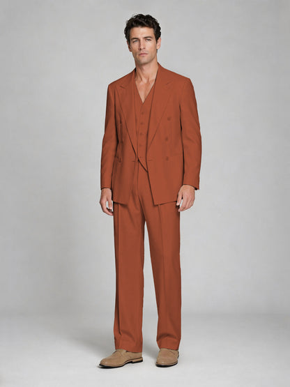 Men's Rust Double-Breasted 2-Piece Suit – Peak Lapel Wedding & Beach Formal Set with Vest - Rust