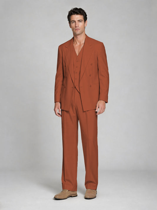 Men's Rust Double-Breasted 2-Piece Suit – Peak Lapel Wedding & Beach Formal Set with Vest - Rust