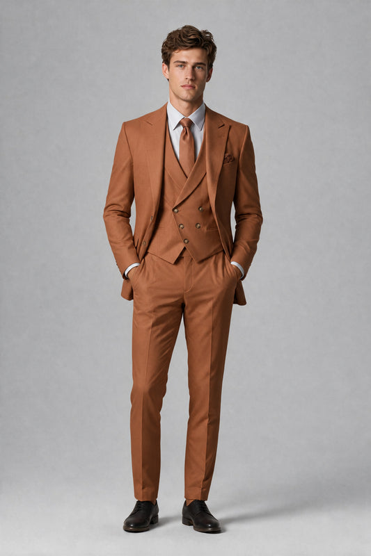 Savile Men's Dusty Rust 3-Piece Suit – Jacket, Vest & Trousers | QX0113 - Rust