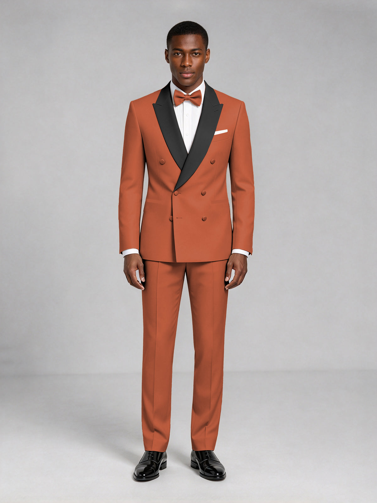 Men's Rust Double-Breasted Tuxedo Suit – Satin Shawl Lapel Rust-Tie Wedding & Gala 2-Piece Set - Rust