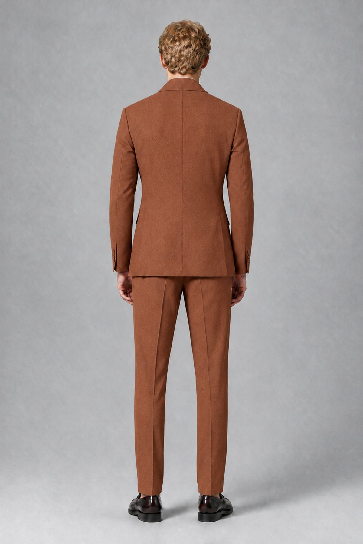 Savile Men's Rust Double-Breasted Two-Piece Suit - Rust