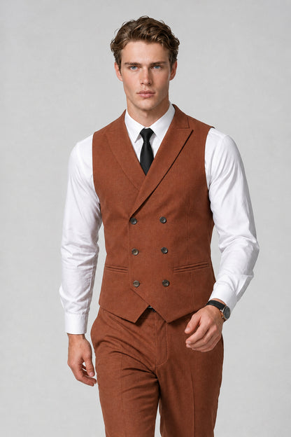 Men's Classic Rust Double-Breasted Shawl Lapel Suit Vest | Savile QX0100 - Rust