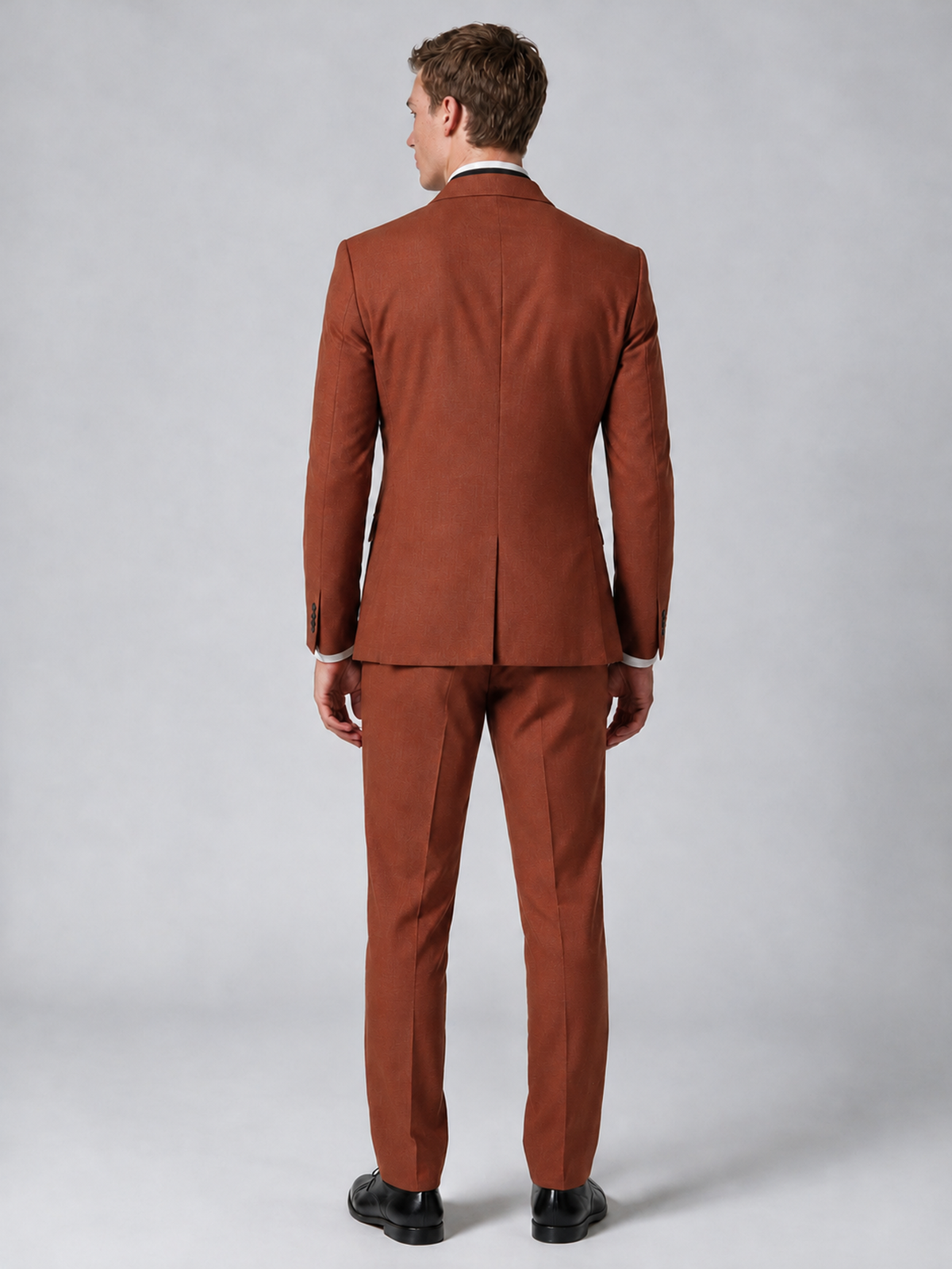 Savile Men's Rust Wrap Shawl Lapel 2-Piece Suit Set – Modern Jacket & Trousers - Rust - Rust_3