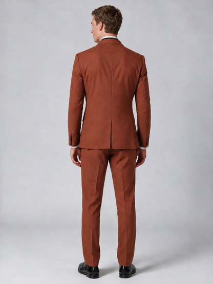 Savile Men's Rust Wrap Shawl Lapel 2-Piece Suit Set – Modern Jacket & Trousers - Rust - Rust_3