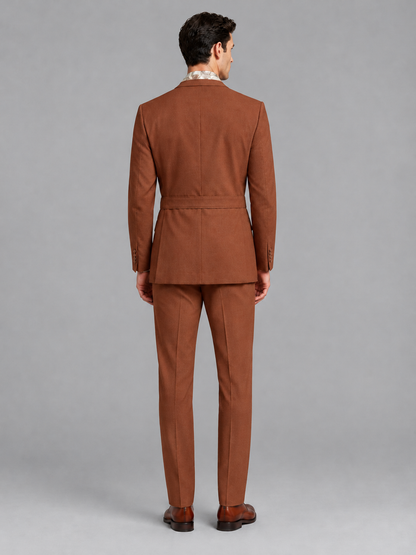 Savile Men's Rust Belted Wrap 2-Piece Suit – Peak Lapel Blazer & Tailored Trousers - SUC060 - Rust - Rust_3