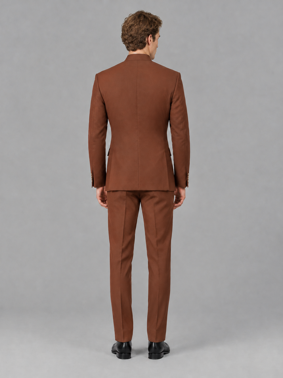 Savile Men's Rust Mandarin Collar Asymmetrical 2-Piece Suit Set – Modern Jacket & Trousers - Rust - Rust_3
