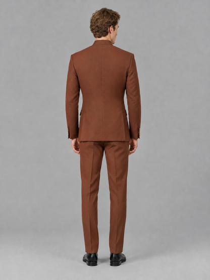 Savile Men's Rust Mandarin Collar Asymmetrical 2-Piece Suit Set – Modern Jacket & Trousers - Rust - Rust_3