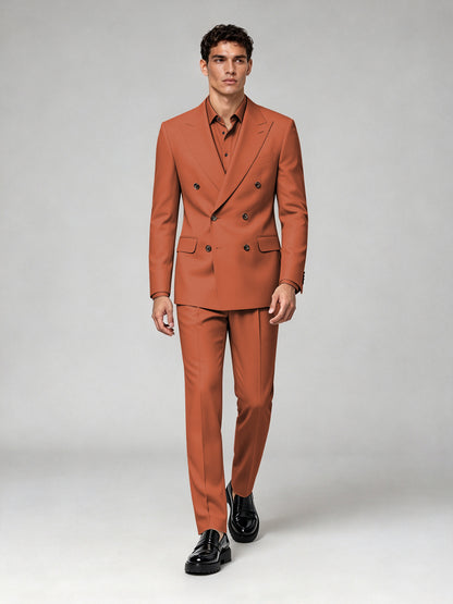 Savile Men's Rust Double-Breasted 2-Piece Suit Set – Blazer & Trousers - Rust