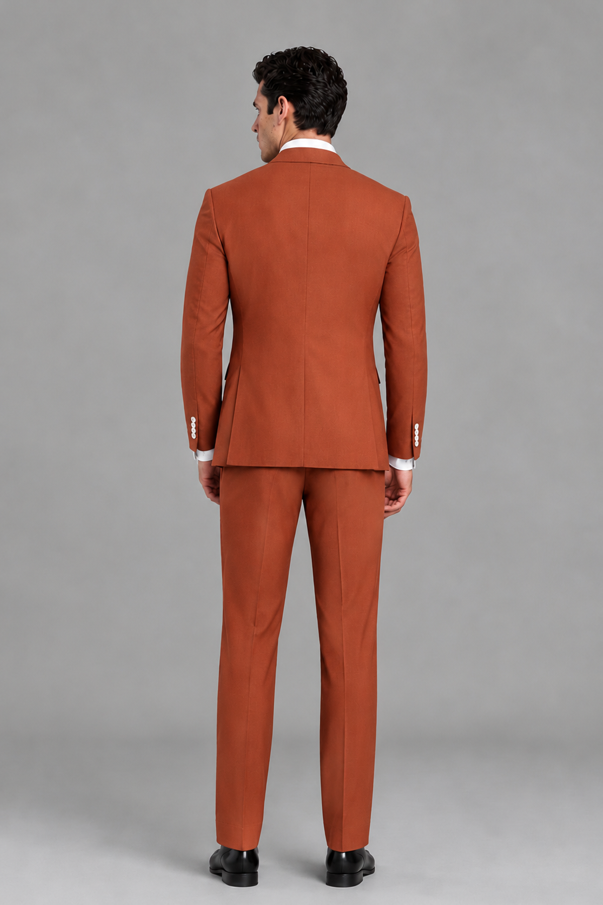 Savile Men's Modern Rust 2-Piece Wrap Suit Set – Peak Lapel Side-Button Blazer & Tailored Trousers - Rust - Rust_3
