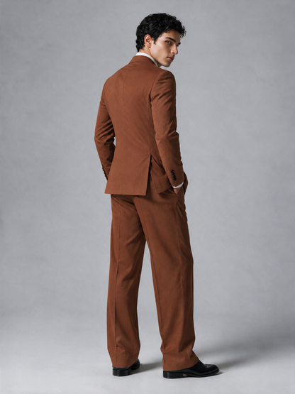 Savile Men's Rust Double-Breasted 2-Piece Suit Set – Peak Lapel Blazer & Pleated Wide-Leg Trousers - Rust - Rust_3