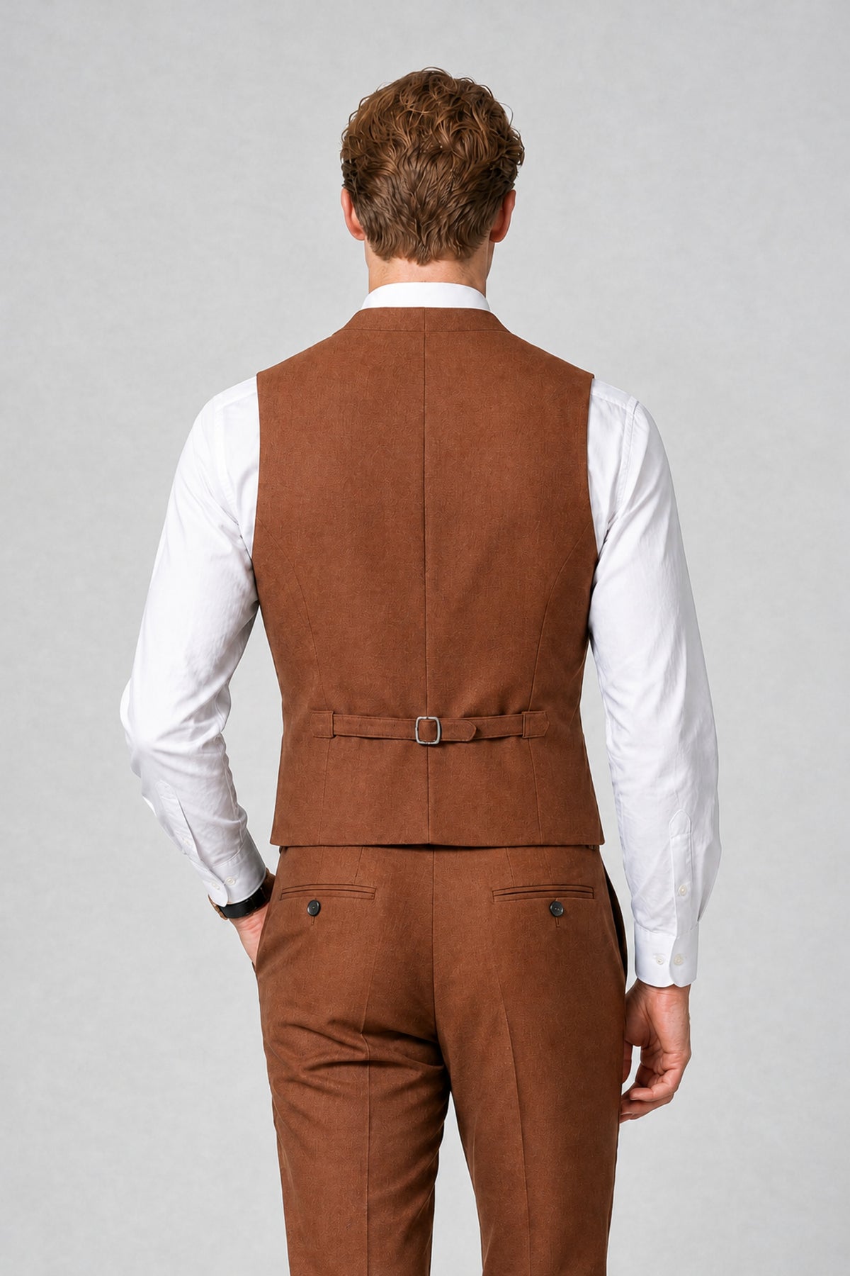 Men's Classic Rust Double-Breasted Shawl Lapel Suit Vest | Savile QX0100 - Rust