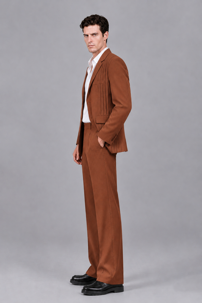 Savile Men's Rust Pleated 2-Piece Suit Set | Notch Lapel Blazer & Tailored Trousers - Rust - Rust_4