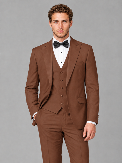 Savile Men's Rust Peak Lapel 3-Piece Tuxedo Suit | Jacket, Vest & Trousers - Rust