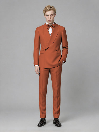 Men's Rust Single-Button Rust Satin Shawl Lapel Tuxedo Suit Set | Blazer & Trousers - Rust