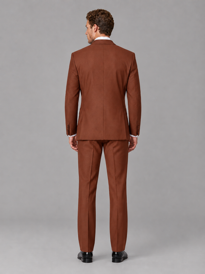 Savile Men's Rust Peak Lapel 3-Piece Tuxedo Suit | Jacket, Vest & Trousers - Rust