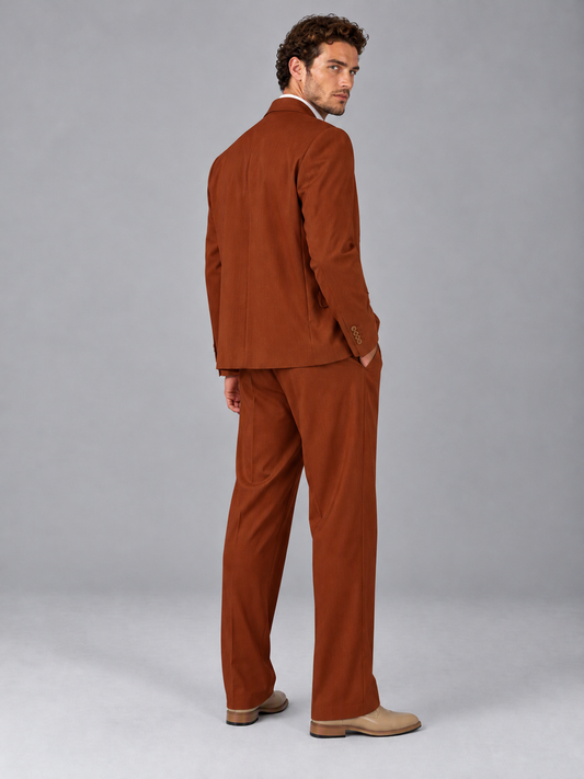 Savile Rust Beige Double-Breasted 2-Piece Suit with Peak Lapel - Rust
