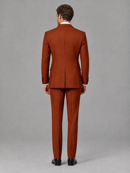 Savile Men's Rust Velvet Shawl Lapel Tuxedo Suit – Modern Side-Buckle Dinner Jacket & Trousers 2-Piece Set - Rust