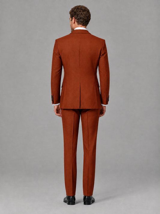Savile Men's Rust Velvet Shawl Lapel Tuxedo Suit – Modern Side-Buckle Dinner Jacket & Trousers 2-Piece Set - Rust