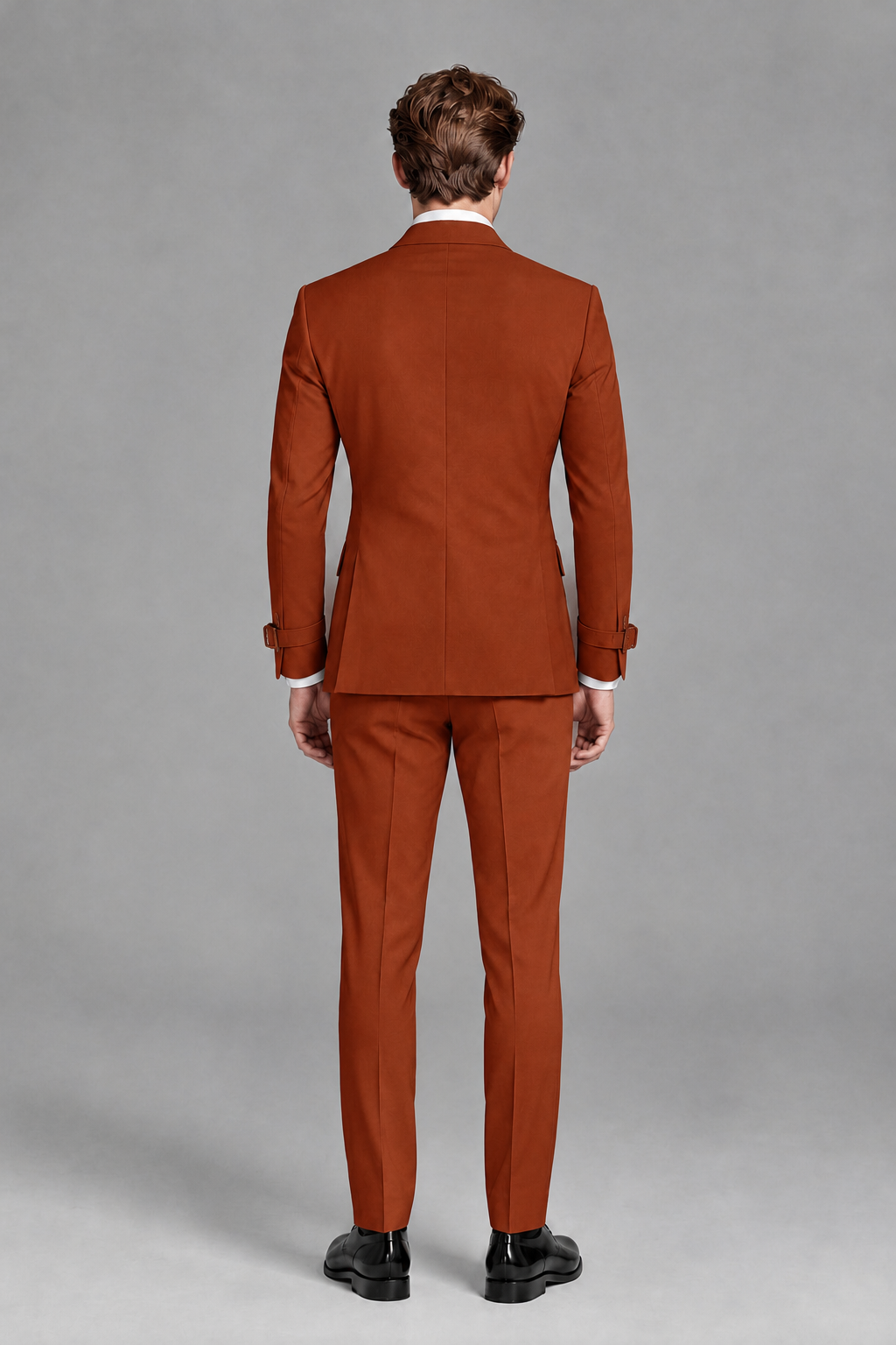 Savile Men's Rust Buckle-Closure 2-Piece Suit Set | Peak Lapel Blazer & Trousers - Rust