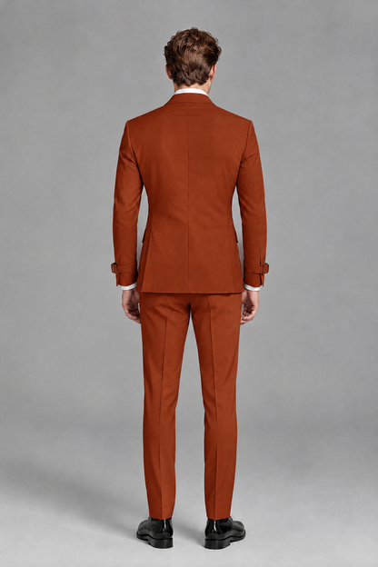 Savile Men's Rust Buckle-Closure 2-Piece Suit Set | Peak Lapel Blazer & Trousers - Rust