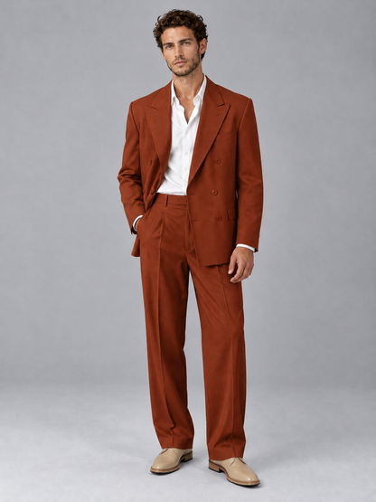 Savile Rust Beige Double-Breasted 2-Piece Suit with Peak Lapel - Rust