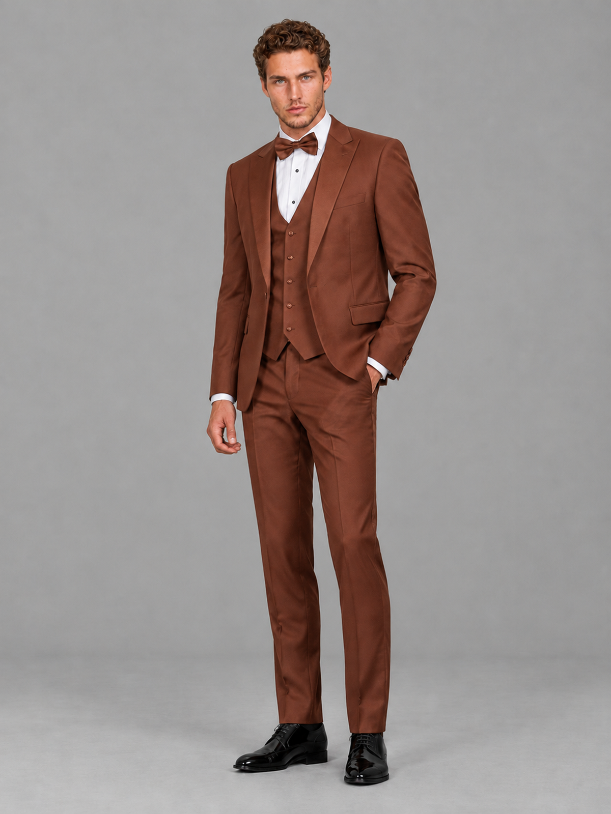 Savile Men's Rust Peak Lapel 3-Piece Tuxedo Suit | Jacket, Vest & Trousers - Rust
