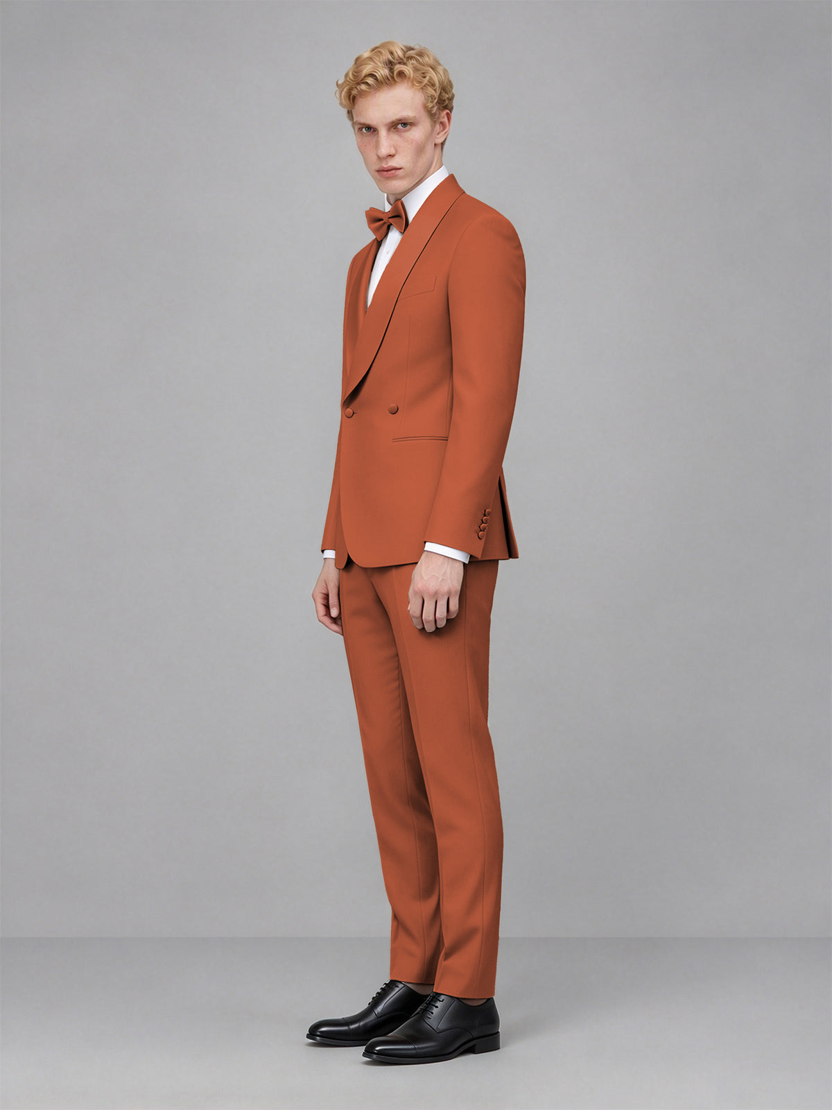 Men's Rust Single-Button Rust Satin Shawl Lapel Tuxedo Suit Set | Blazer & Trousers - Rust