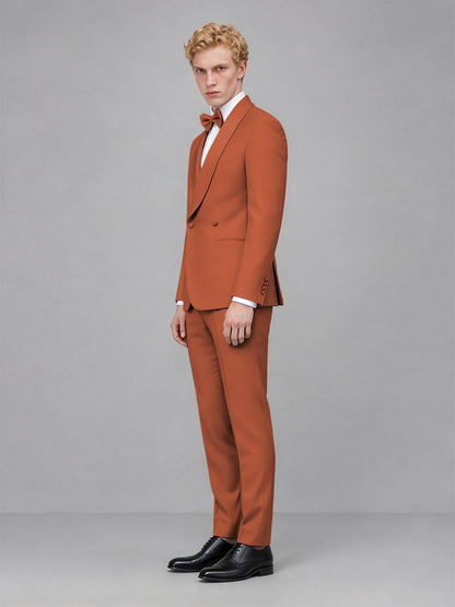 Men's Rust Single-Button Rust Satin Shawl Lapel Tuxedo Suit Set | Blazer & Trousers - Rust