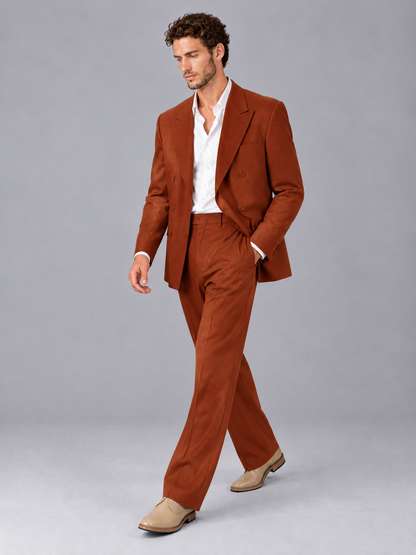 Savile Rust Beige Double-Breasted 2-Piece Suit with Peak Lapel - Rust