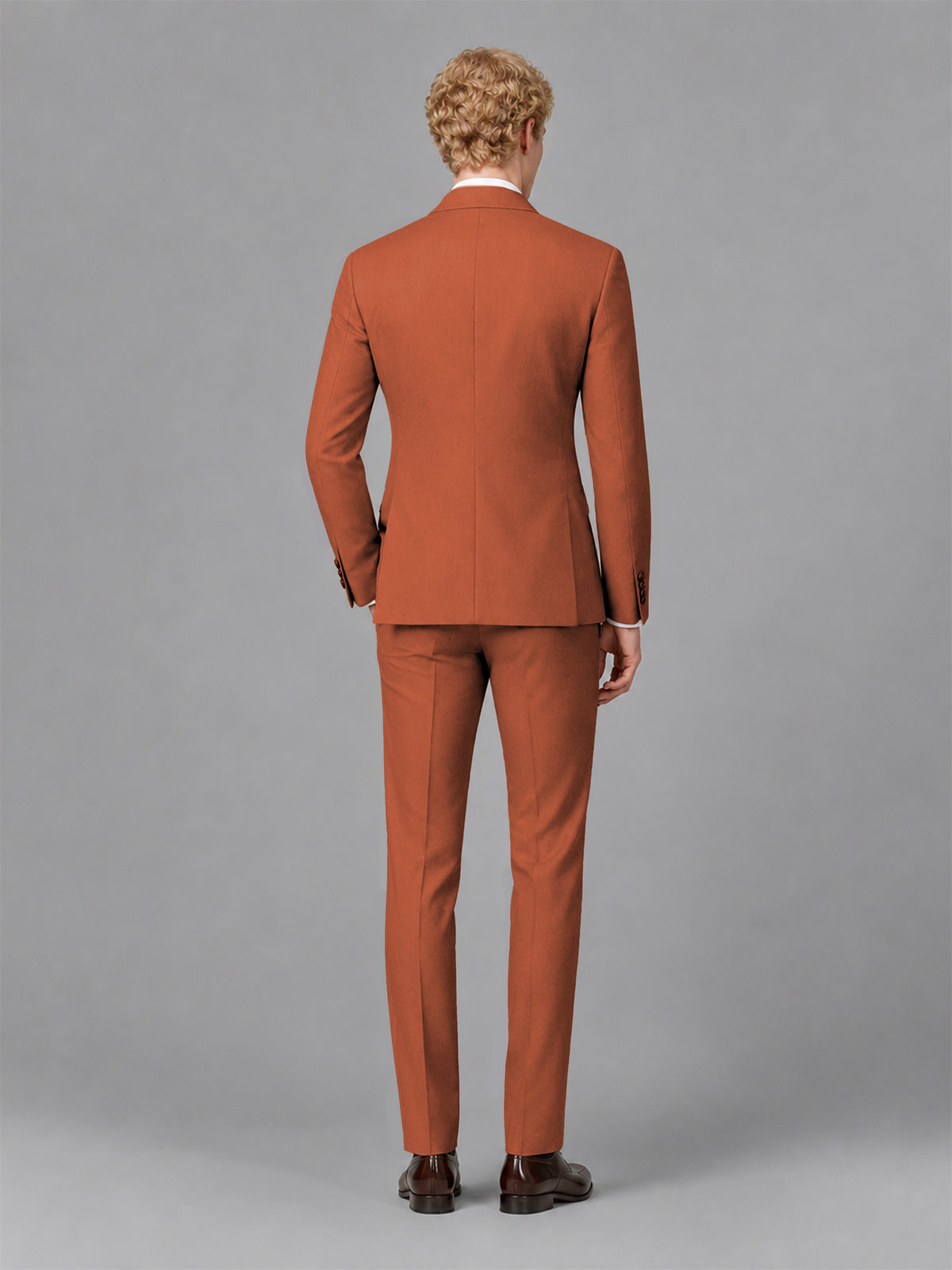 Men's Rust Single-Button Rust Satin Shawl Lapel Tuxedo Suit Set | Blazer & Trousers - Rust